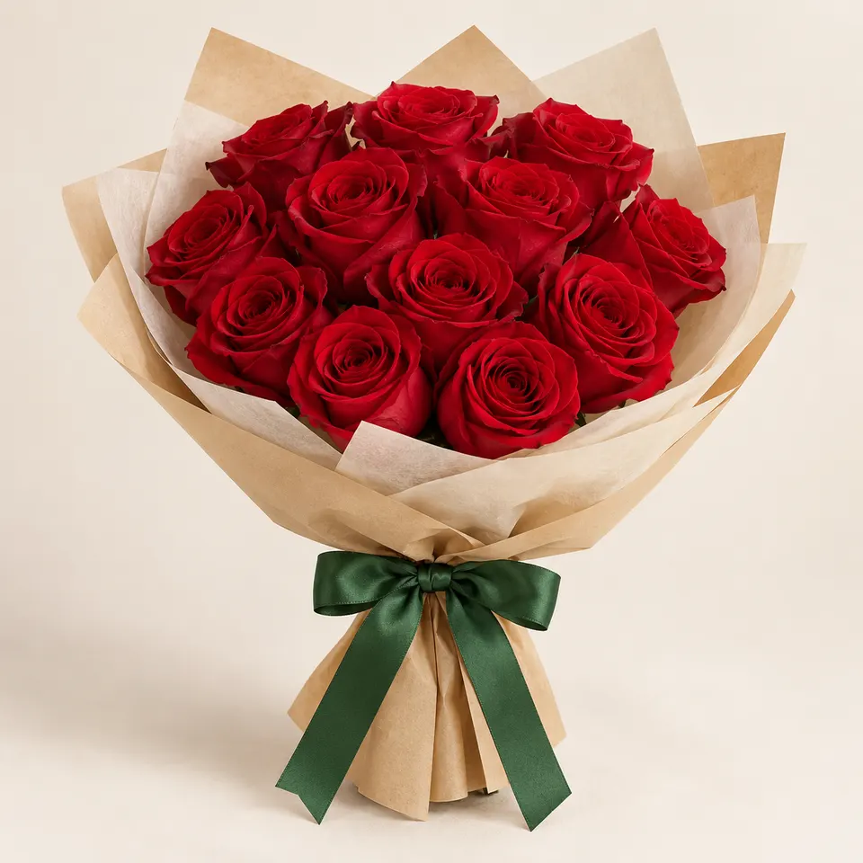 Buquê delicado com 12 Rosas Vermelhas