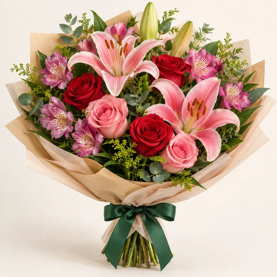 Buquê de Lírios, Rosas e Alstroemélias