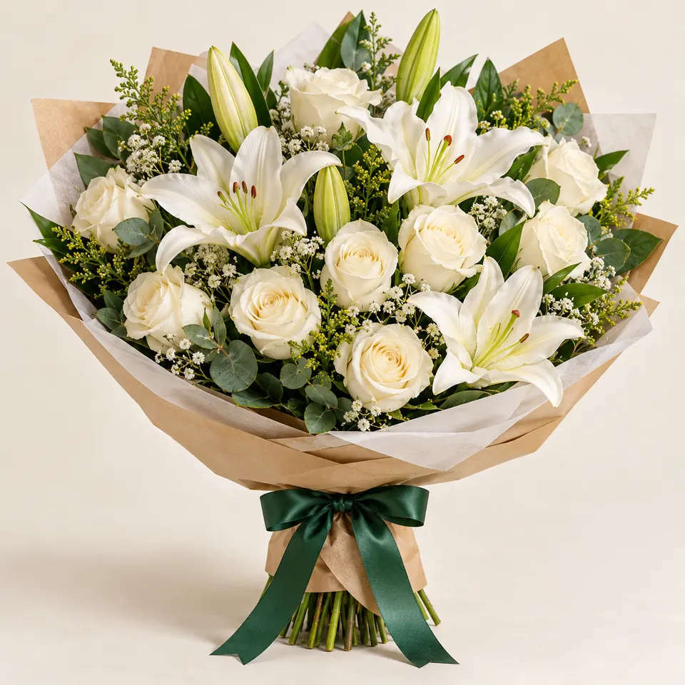 Buquê de Lírios e Rosas Brancas
