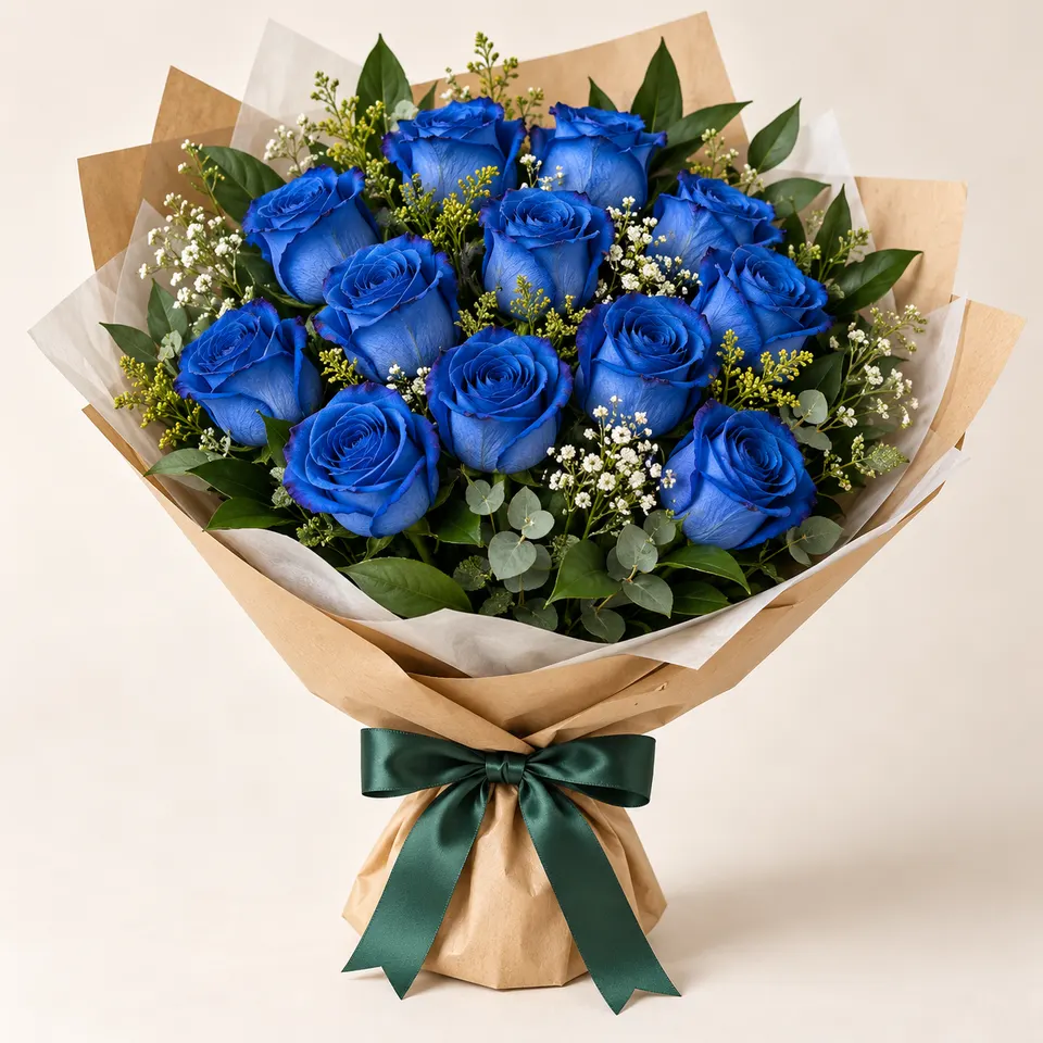 Buquê Tradicional com 12 Rosas Azuis