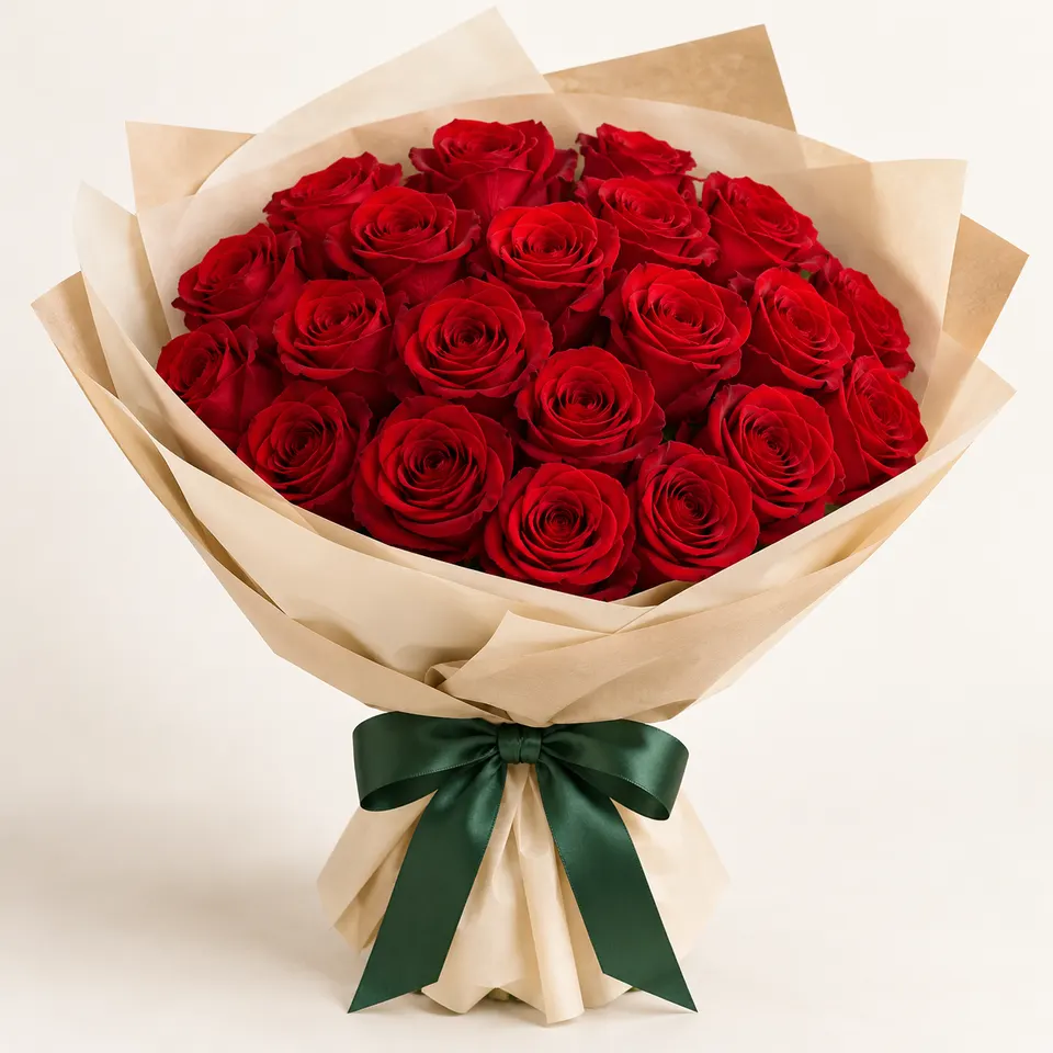 Luxuoso Buquê com 20 Rosas Vermelhas