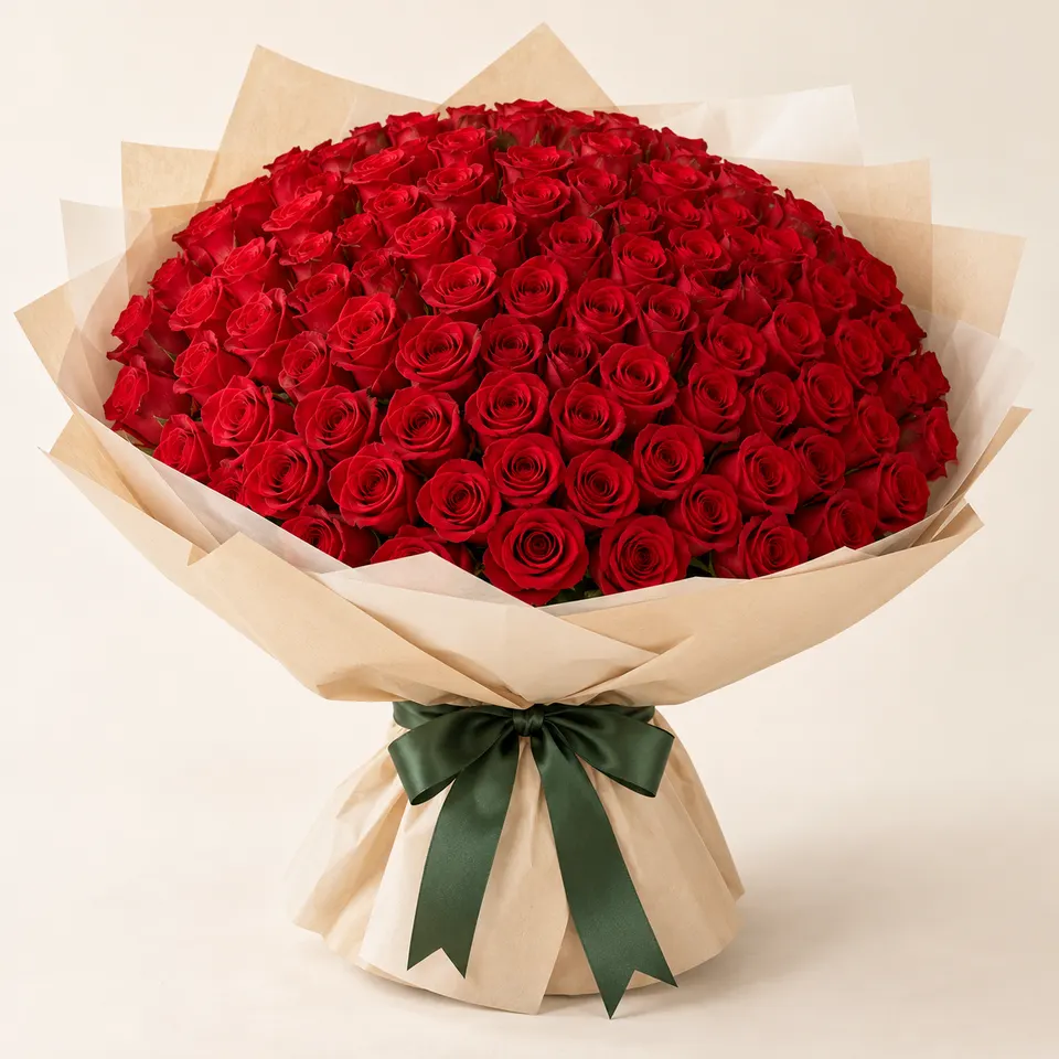 Mega Buquê Delicado de 100 Rosas Vermelhas