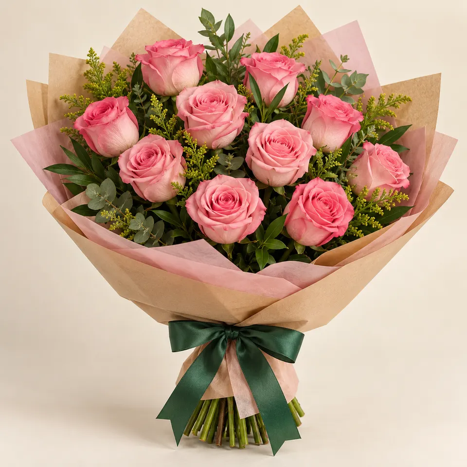 Delicado com 12 Rosas Rosa