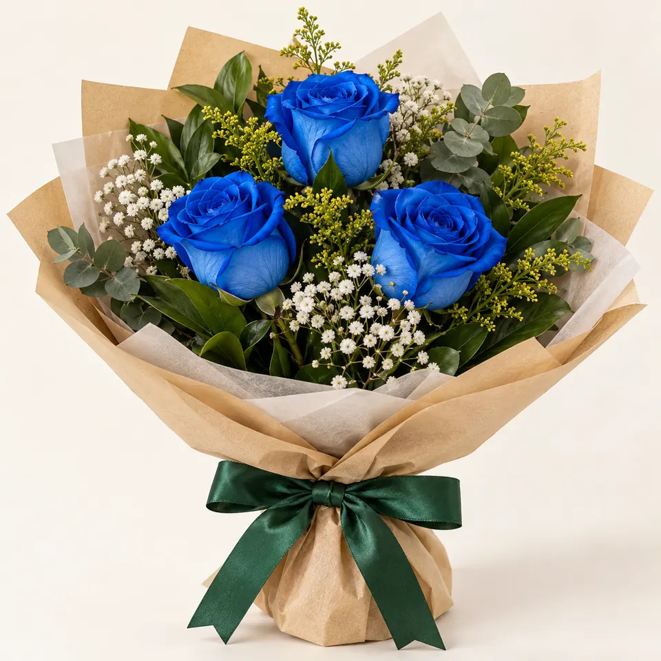 Trio de rosas azuis