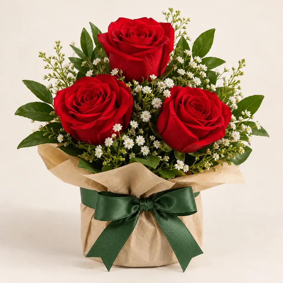 Arranjo com 3 Rosas Vermelhas