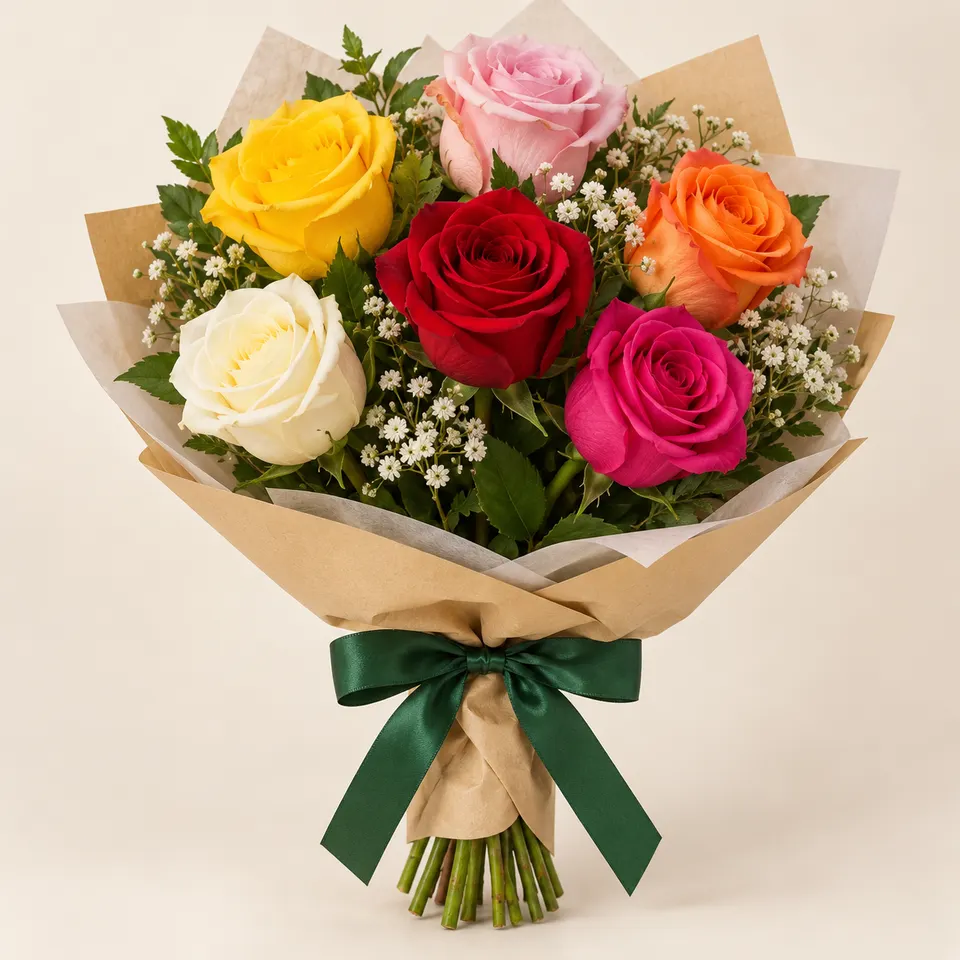 Buquê com 6 Rosas Coloridas