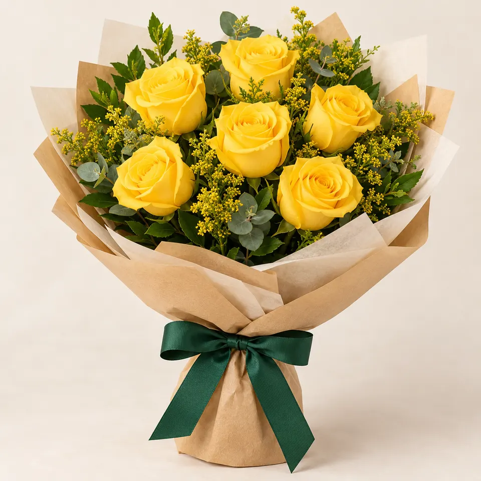Buquê com 6 Rosas Amarelas
