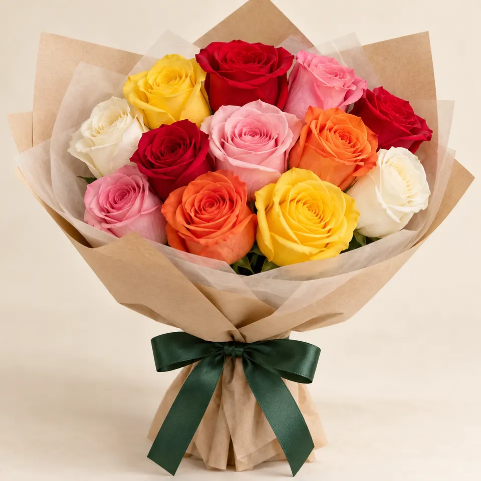 Buquê delicado com 12 Rosas Coloridas