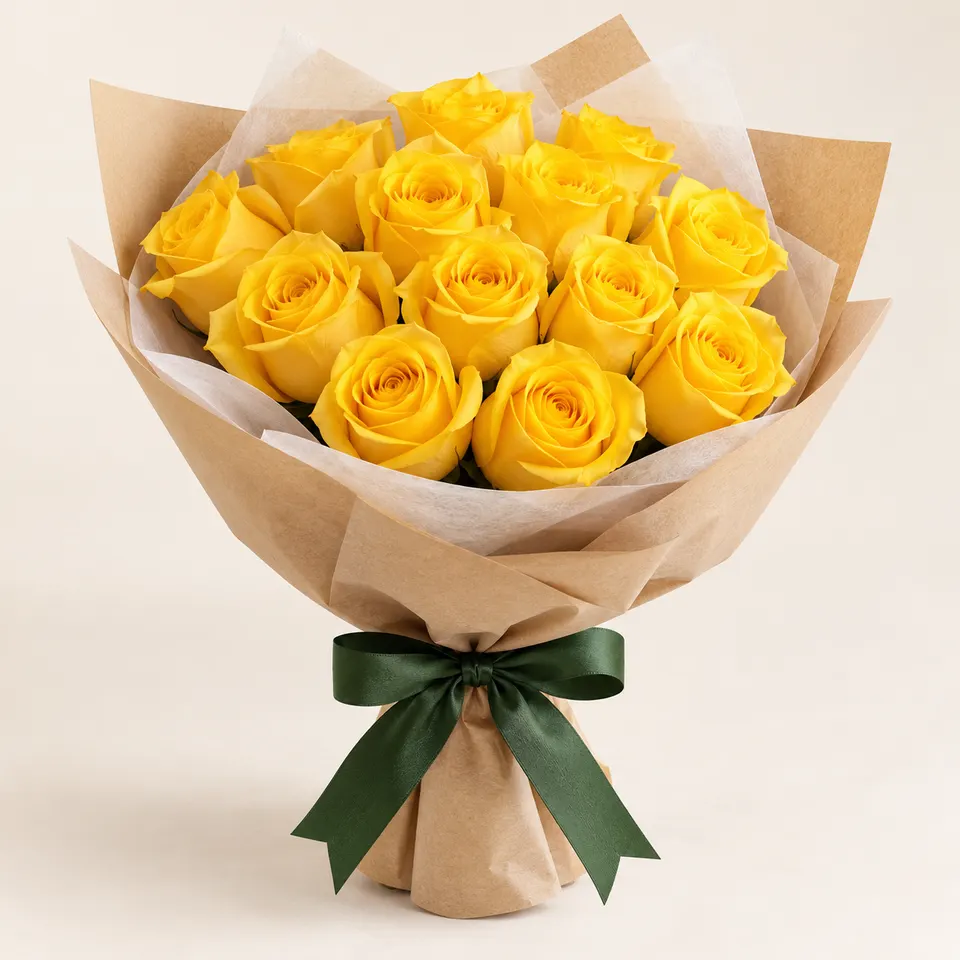 Buquê delicado com 12 Rosas Amarelas