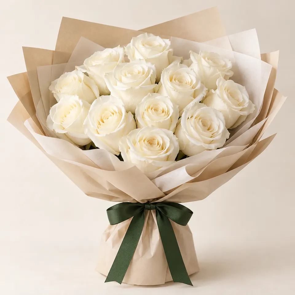Buquê delicado com 12 Rosas Brancas