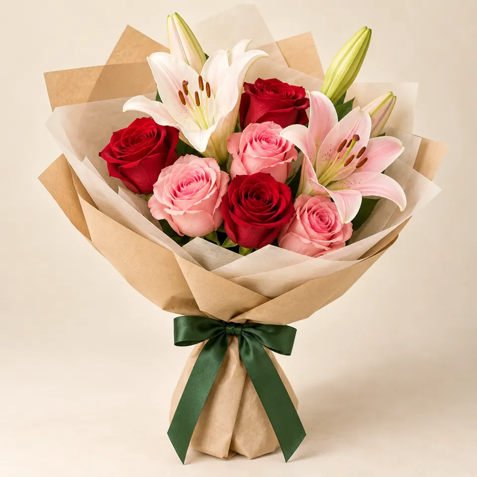 Buquê delicado de Lírios e Rosas