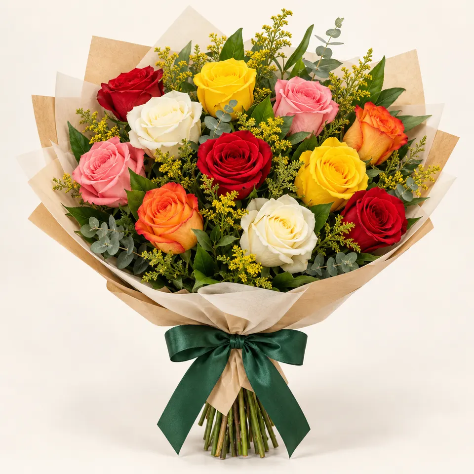 Buquê Tradicional com 12 Rosas Coloridas