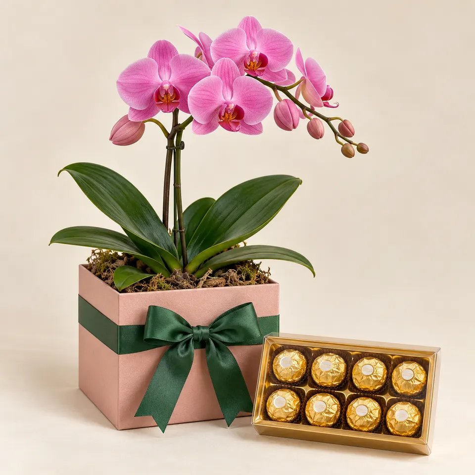 Orquídea Rosa no box com Ferrero