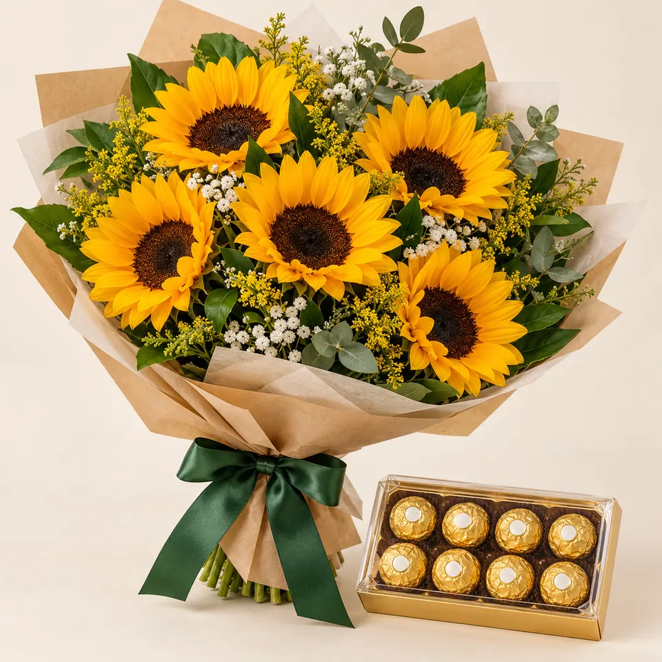 Buquê de Girassóis com Ferrero
