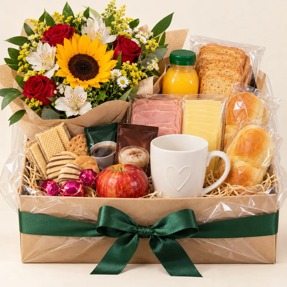 Cesta Café Especial com Flores e Caneca