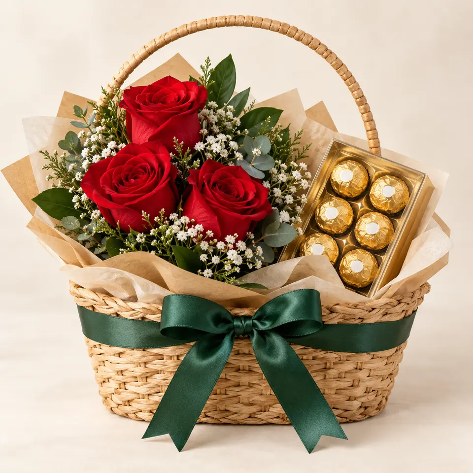 Cesta especial Rosas e Vinho