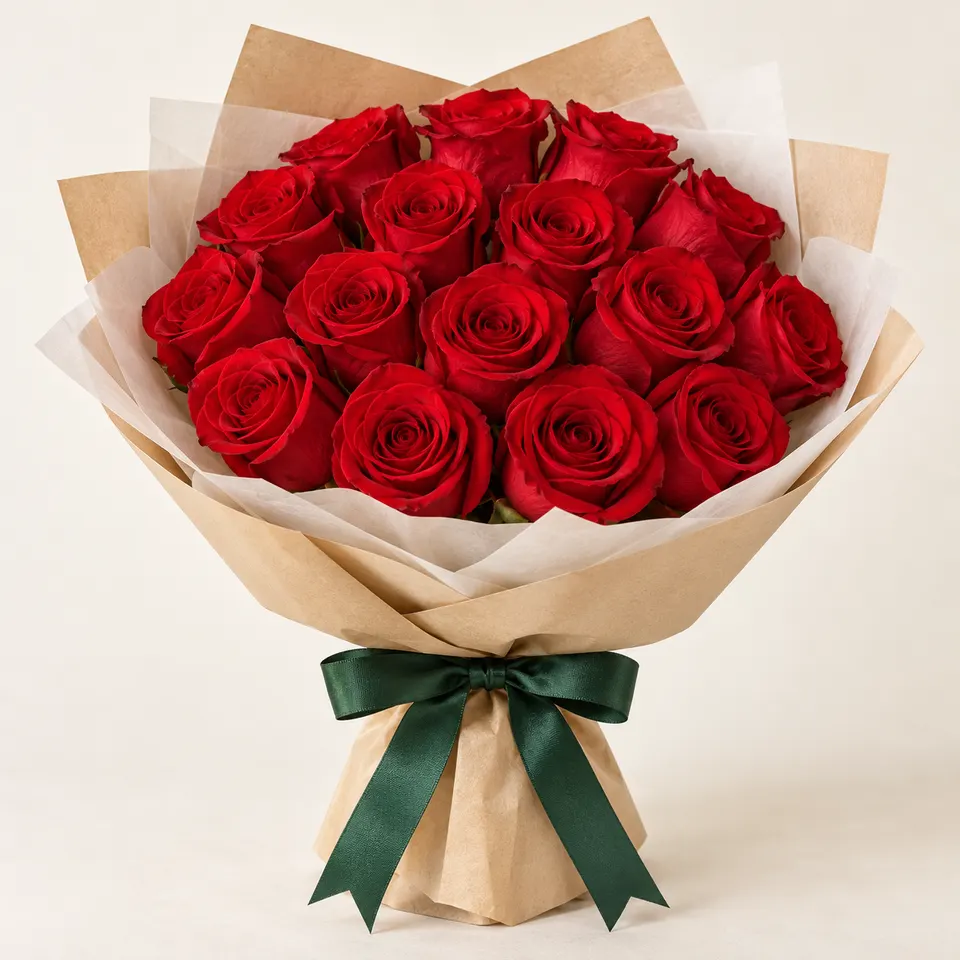 Buquê delicado com 18 rosas vermelhas