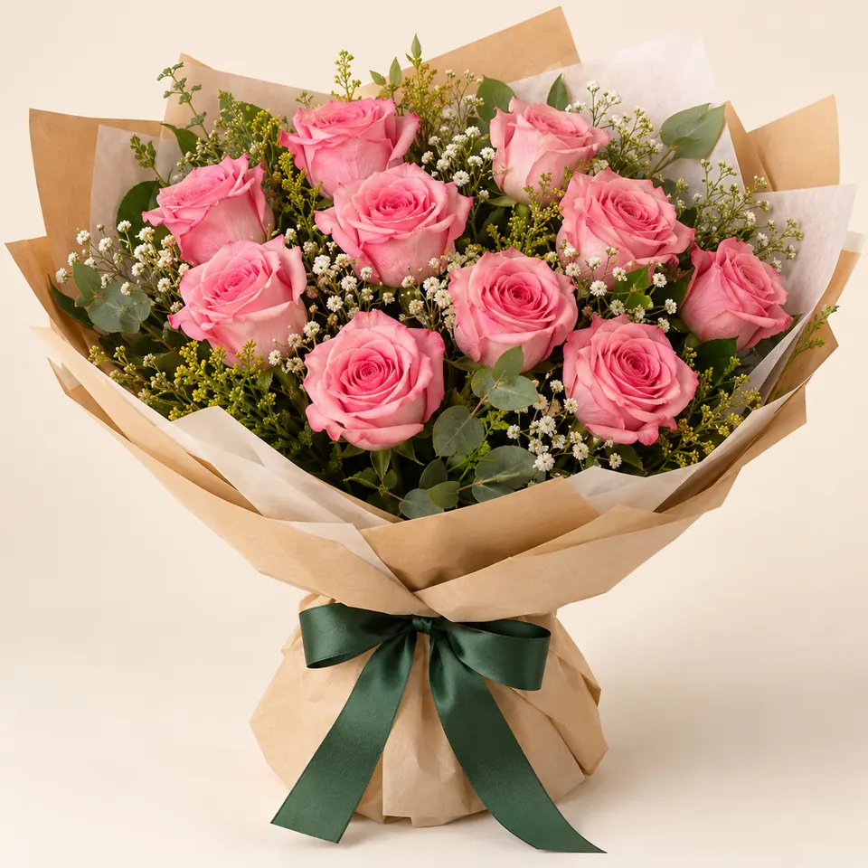Buquê especial com 12 rosas rosadas