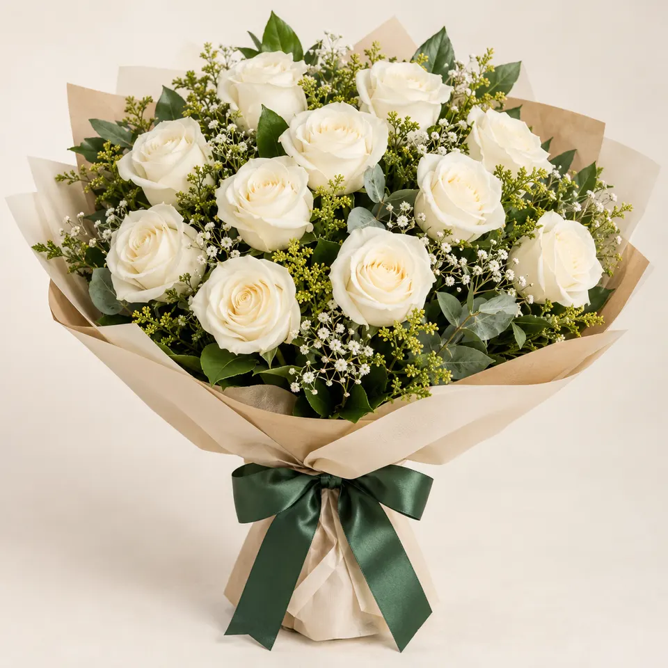 Buquê especial com 12 rosas brancas
