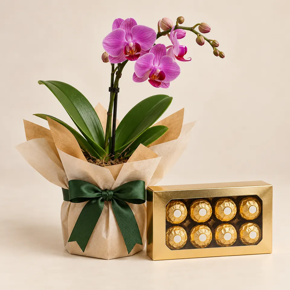 Mini Orquídea em cor variada com Ferrero Rocher