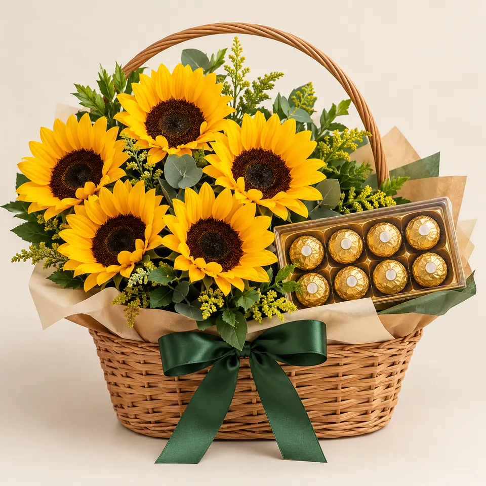 Cesta de Girassóis com Ferrero