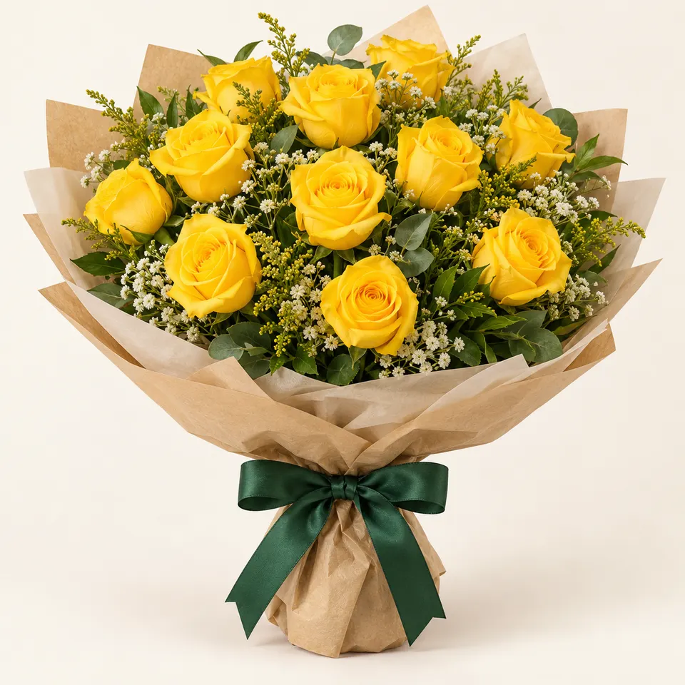 Buquê Tradicional 12 Rosas Amarelas