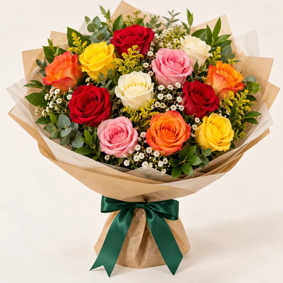 Buquê especial com 12 rosas coloridas