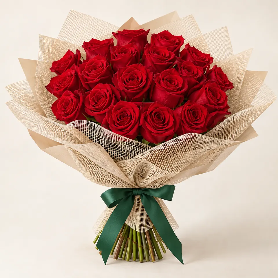 Buquê Premium de 20 Rosas Vermelhas na Tela