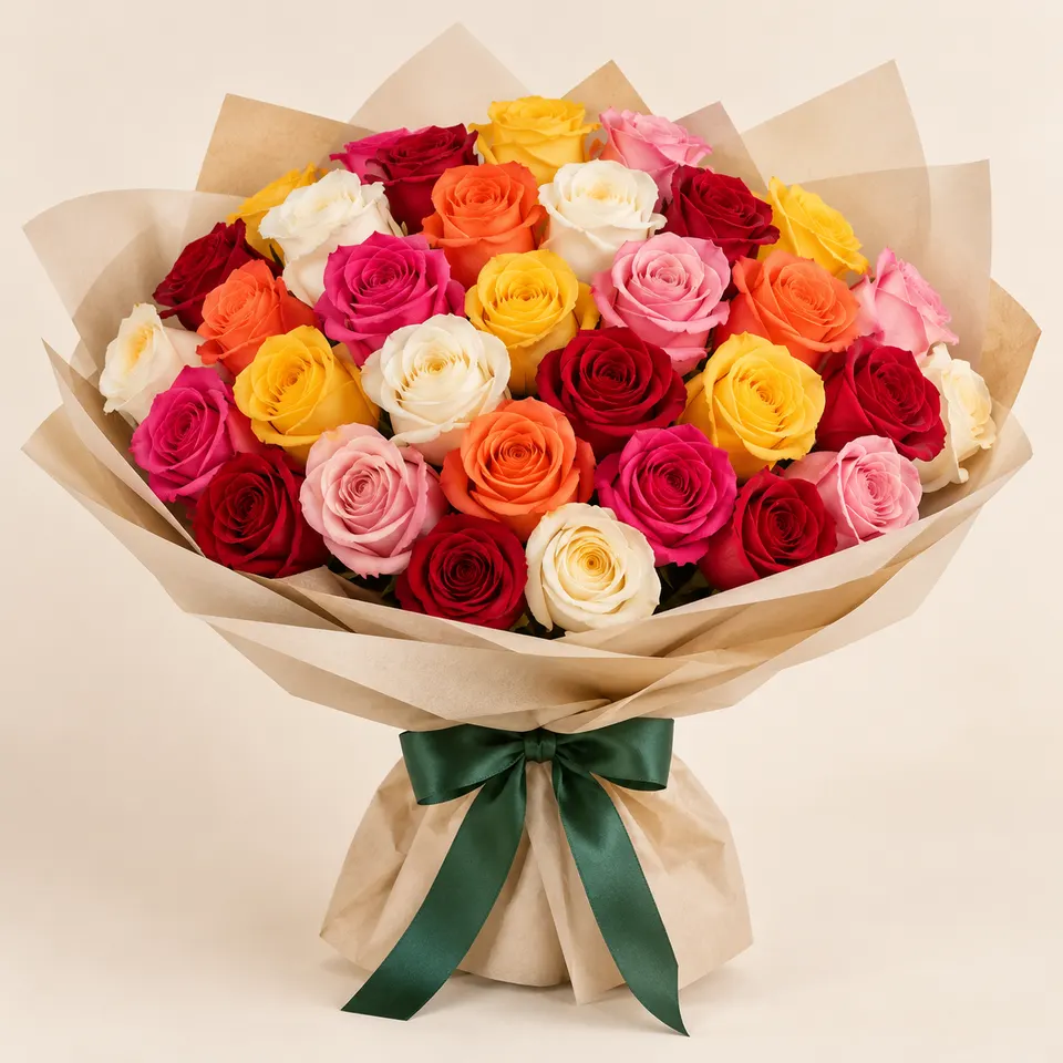 Buquê Delicado com 30 Rosas Coloridas