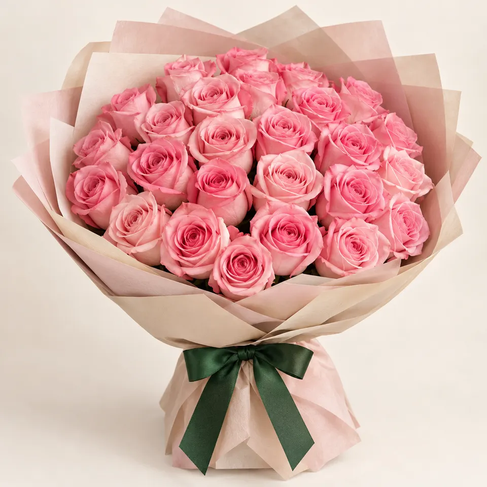 Buquê delicado de 30 Rosas rosadas
