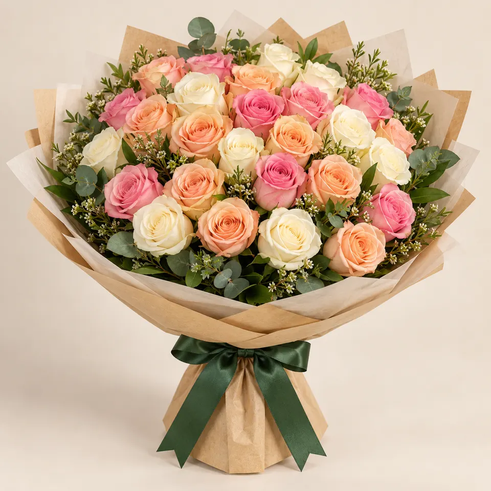 Buquê Nuance com 36 Rosas coloridas