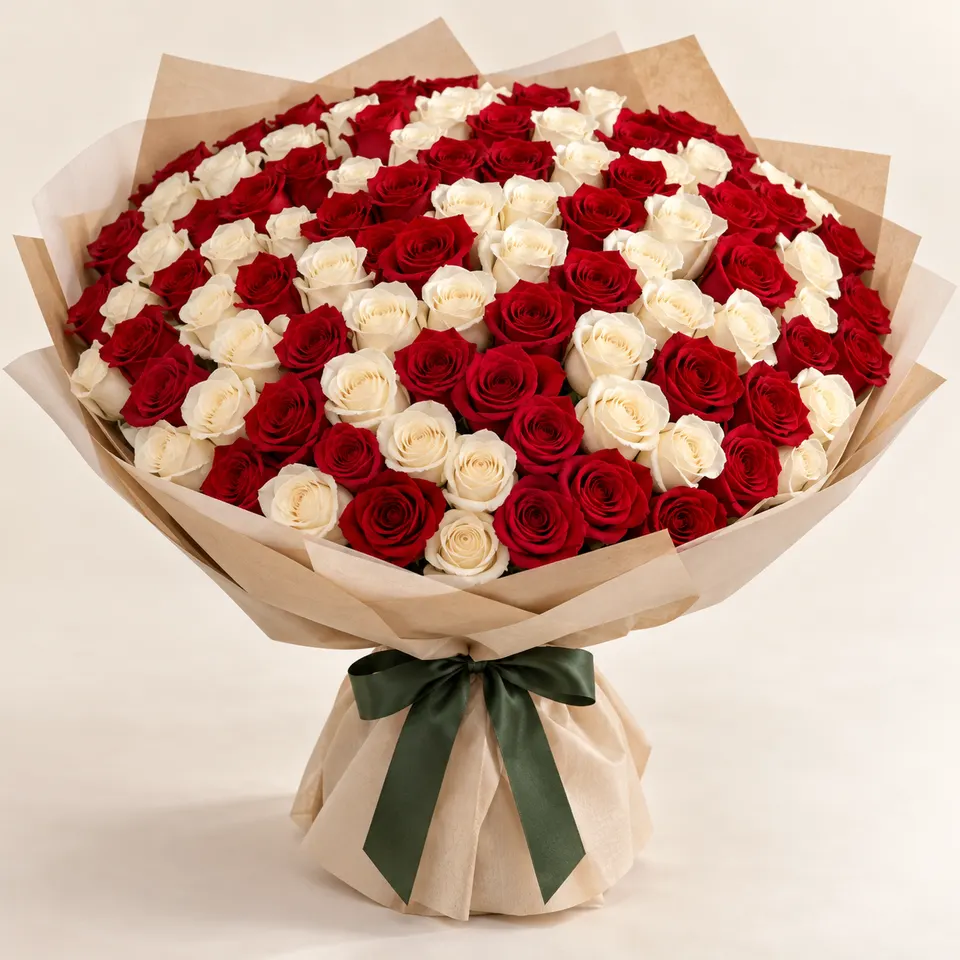 Mega Buquê Delicado Dia e Noite com 100 Rosas