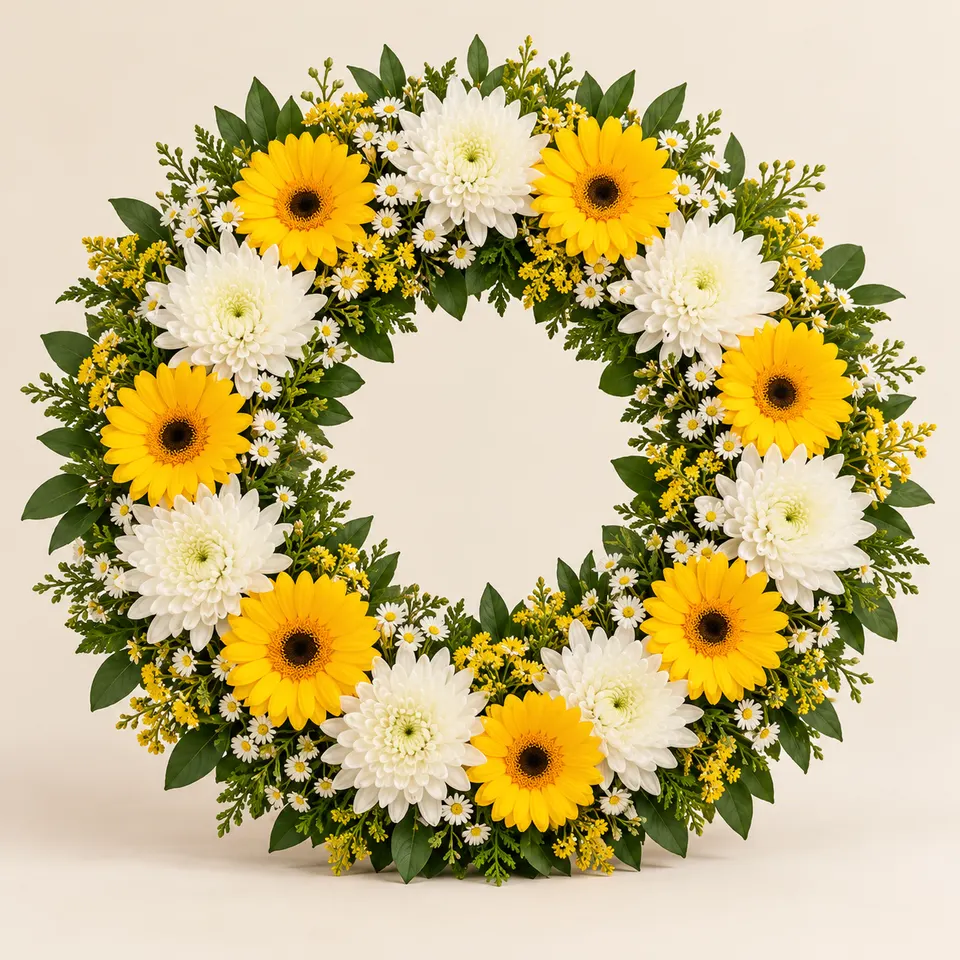 Coroa de Flores Tradicional Branca e Amarela