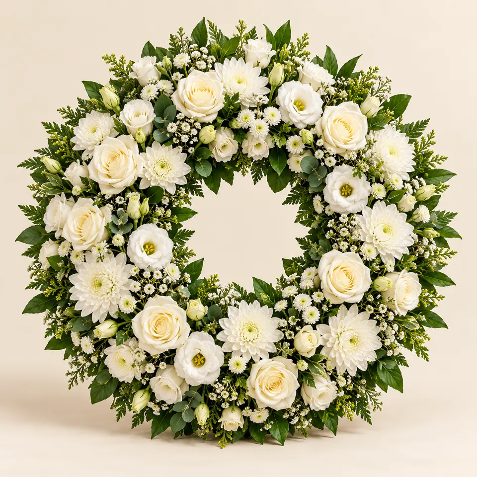 Coroa de Flores Luxo com Rosas Brancas