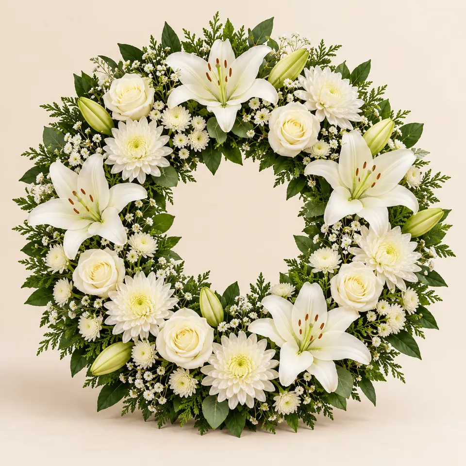 Coroa de Flores Luxo de Lírios e Rosas