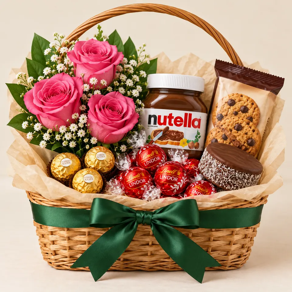 Cesta Doce Merecida com Rosas