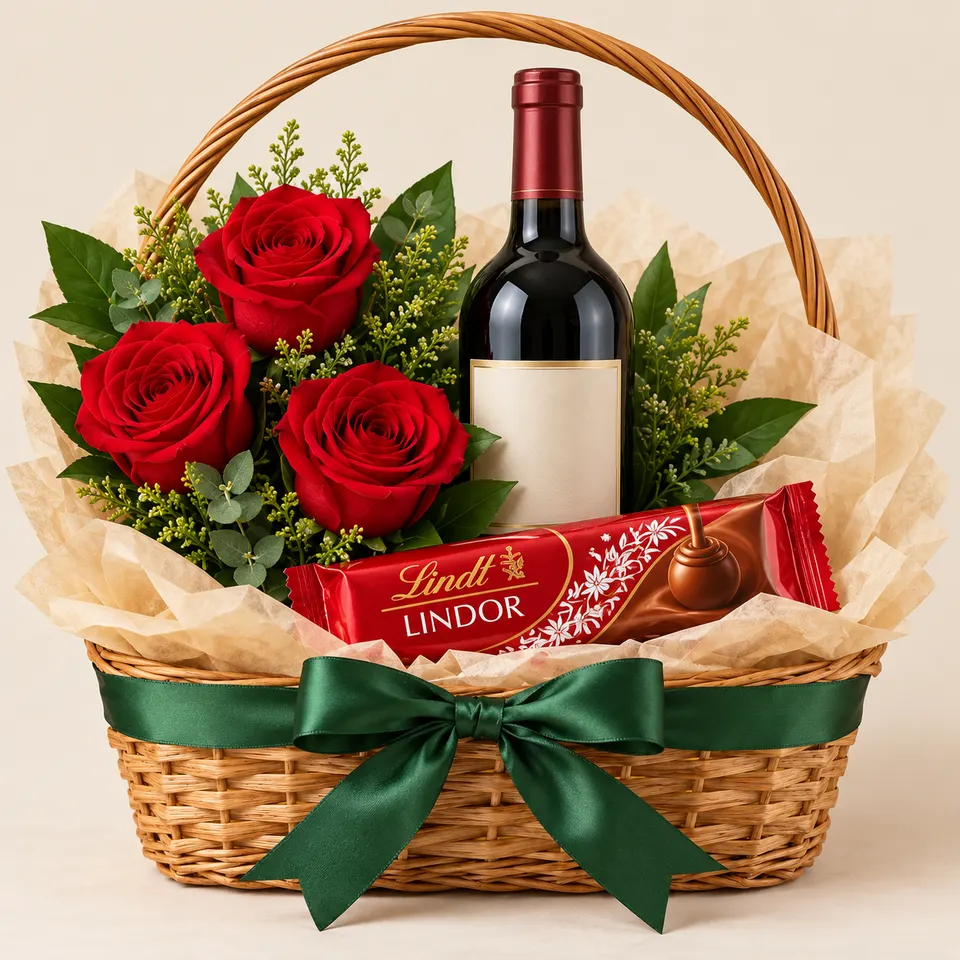 Cesta Eterno Amor com Vinho e Lindt